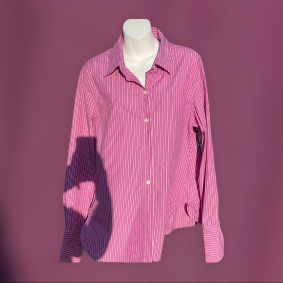 Purple and white long sleeve button down top - Picture 2 of 3